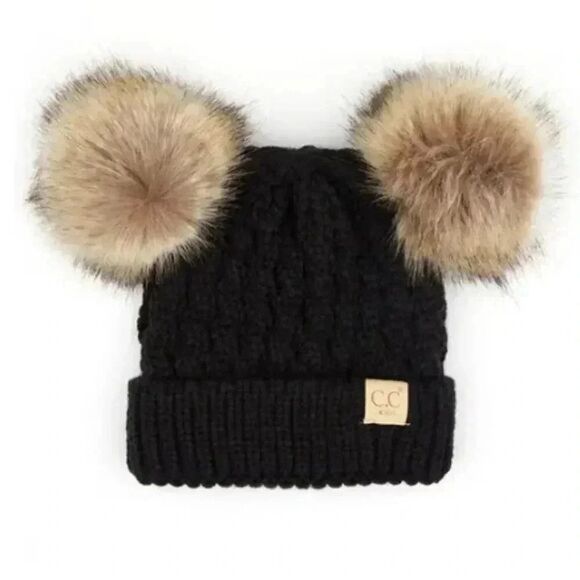 CC Kids Double Pom Pom All Over Cable Beanie NEW - Picture 1 of 1